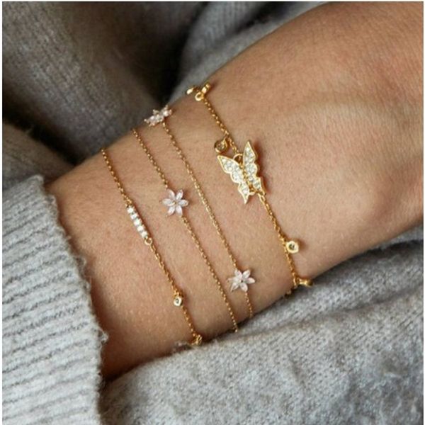 

bracelet sets 4 pcs butterfly flower chain bracelets jewelry for girls/ladies/womens, Golden;silver