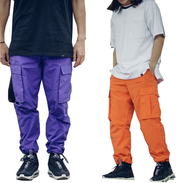 

2018 fashion casual loose long pant trousers high street men elasticated oversize pockets sweatpants cargo pants, Black