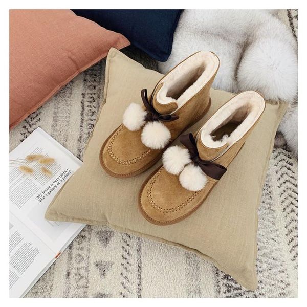 

fashion big australian snow boots plus cashmere fur ball women's boots new bow fur ball ribbon fur shoes boots 02, Black