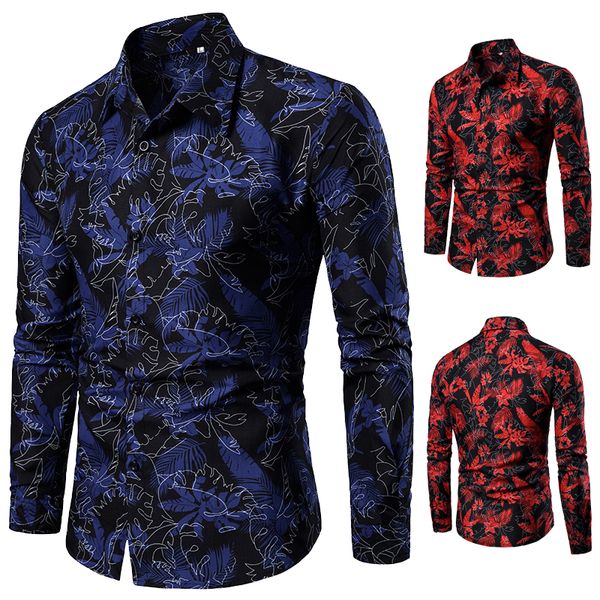 

olome autumn men shirt brand 2019 male long sleeve shirts casual slim fit print 100% cotton men's shirts size -4xl, White;black
