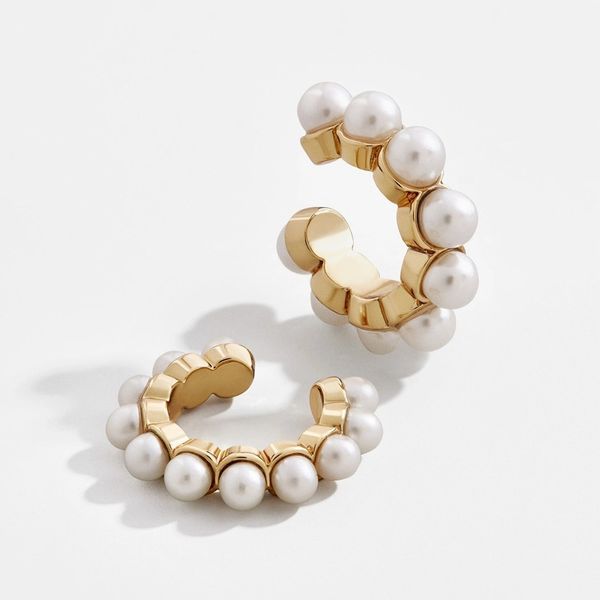 

1pc clip earring pave pearl beads jeweled mini ear cuff geometric c shape earclip ladies ear cuff fashion brand women jewelry, Silver
