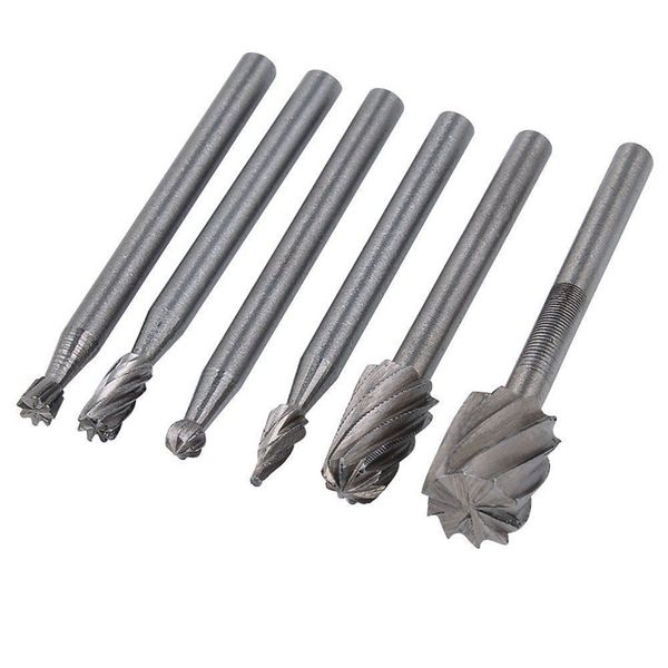 

6pcs hss rotary multi tool burr routing router bit mill cutter attachment for dremel