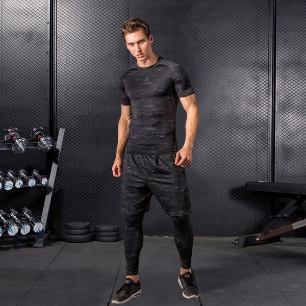 

septhydrogen brand compression mens sport suits quick dry running sets clothes sports joggers training gym fitness tracksuits running, Gray
