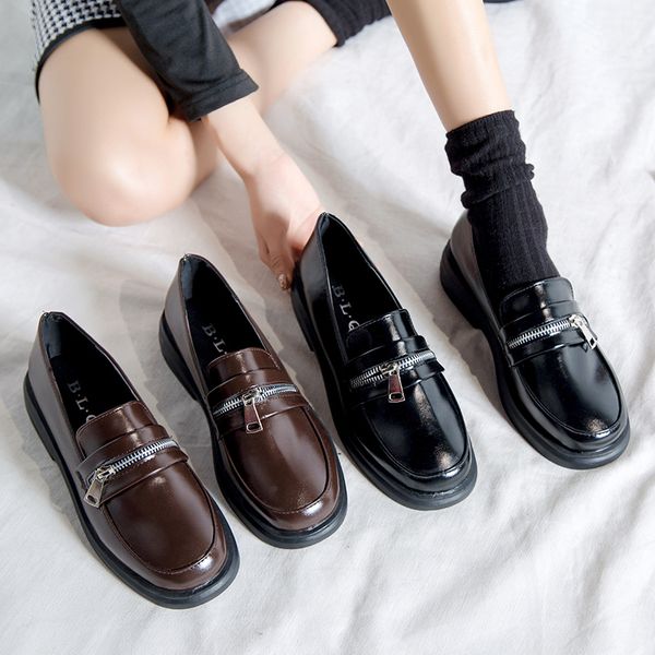 

shoes woman 2020 casual female sneakers oxfords women's flats platform round toe british style modis all-match new summer, Black