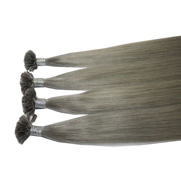 

u tip brazilian human remy hair extensions nail tip virgin hair 16"-22" color ombre t1b/gray 200s 200gr lot, Black