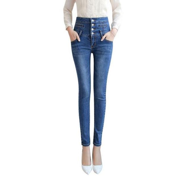 

hibay women jeans denim pencil pants high waist skinny stretch pants trousers plus size 2020, Blue