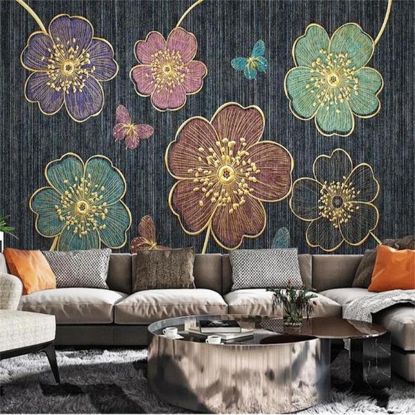 

custom size 3d p wallpaper mural living room mural plant flower golden relief picture sofa tv backdrop wallpaper for wall 3d