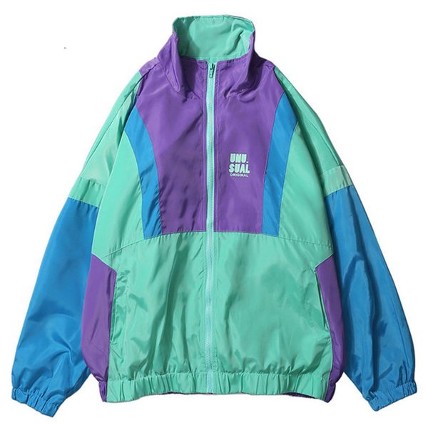 

autumn spring hip hop windbreaker jacket oversized mens harajuku color block jacket coat vintage zip track streetwear, Black;brown