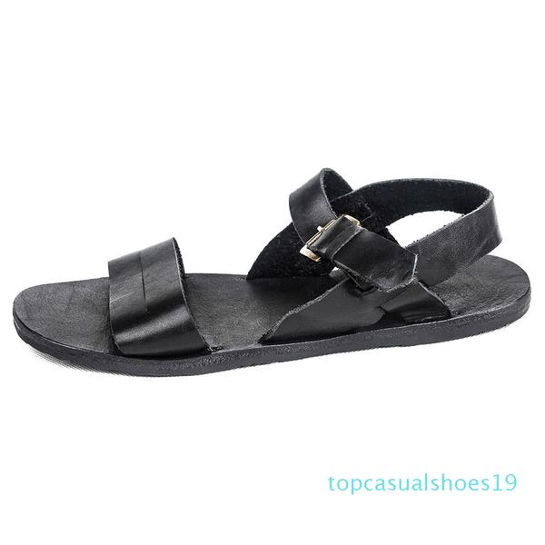 

top brand mens лето коровы из натуральной кожи пляж сандалии отдыха рим гладиатор streetwear mens противоскользящие квартиры обувь тапочки т, Black
