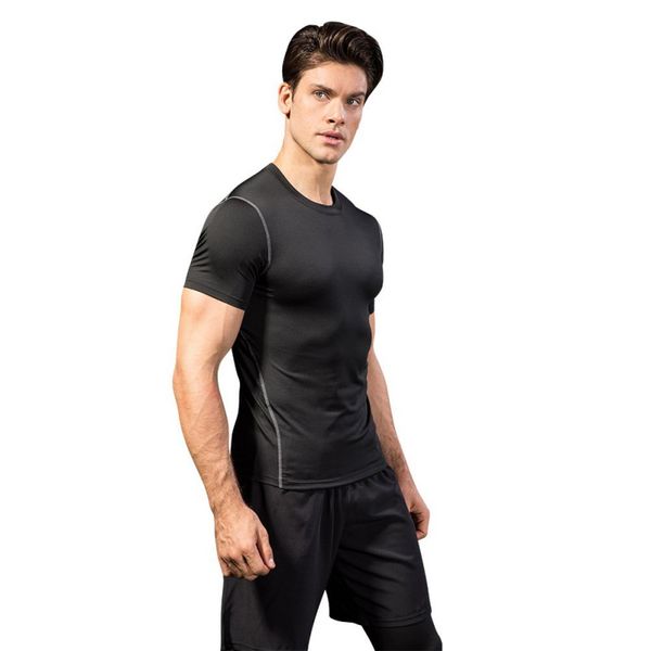 

2019 new men's running short-sleeved tight-fitting fitness clothing sportswear stretch-dry t-shirt, Black;blue