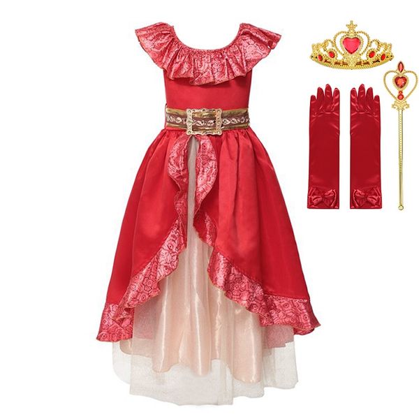 

muababy girls elena dress children elena of avalor princess cosplay costume kids sequin deluxe party dress xmas halloween gift, Red;yellow