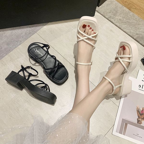 

2020 summer all-match sale of women's shoes clear heels beige heeled sandals med wedge muffins shoe espadrilles platform, Black