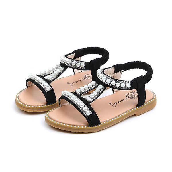 

cozulma new summer girl roman style sandals kids beach sandals girls pearl beading dress shoes children rhinestone summer shoes t200604, Black;red
