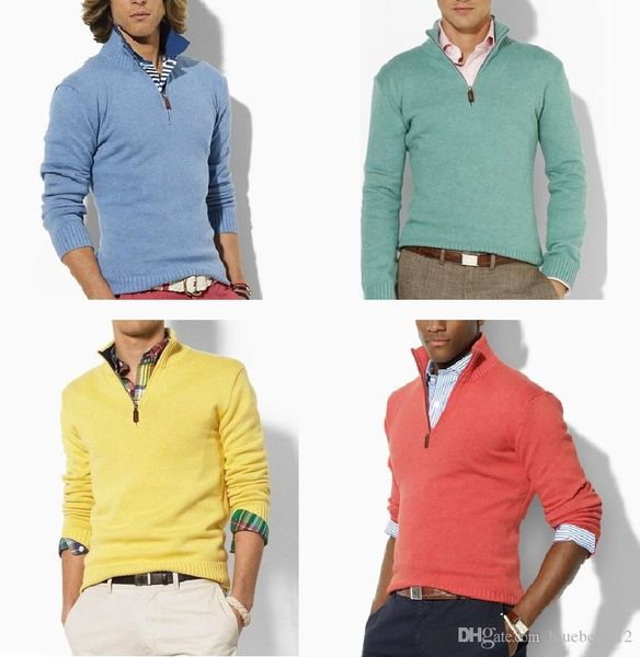 

men luxury knit 11 colors zipper stand collar slim jumpers embroidered long sleeve branded s ing, White;black