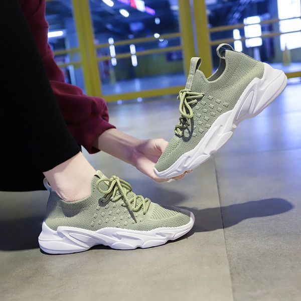 

2020 women platform sneakers chunky shoes ladies yellow black fashion mesh breathable slip on sock casual shoes woman