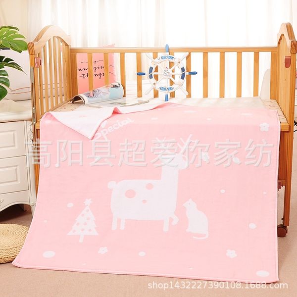 

56 pure cotton ring non-twisted yarn baby bath double-layer fabric bath towel cartoon deer pig towel children's quilt