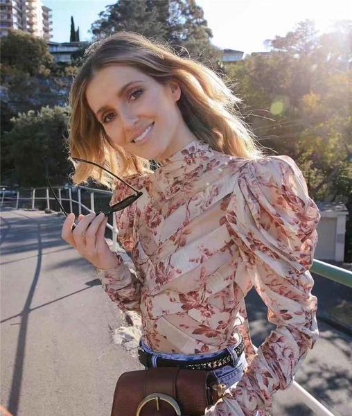 

марка дизайнер luxury женщин щитовой блуза 2019 весна лето мода high street stand collar puff рубашка с длинным рукавом партия коктейль tops, White