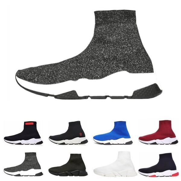 

2019 designer men women Speed Trainer fashion Sock Shoes black white blue red glitter Flat for mens Casual Trainer Runner sneaker size 36-45