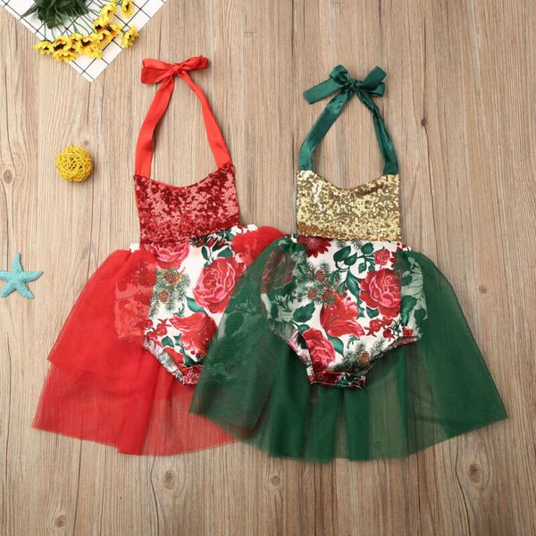 

toddler party tutu bodysuits christmas floral pageant birthday princess party jumpsuit sleeveless halter outfit xmas bodysuits, Blue