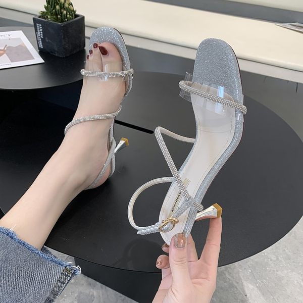 

2020 summer comfort shoes for women buckle strap high heel sandals women's heels suit female beige all-match ladies comfort, Black