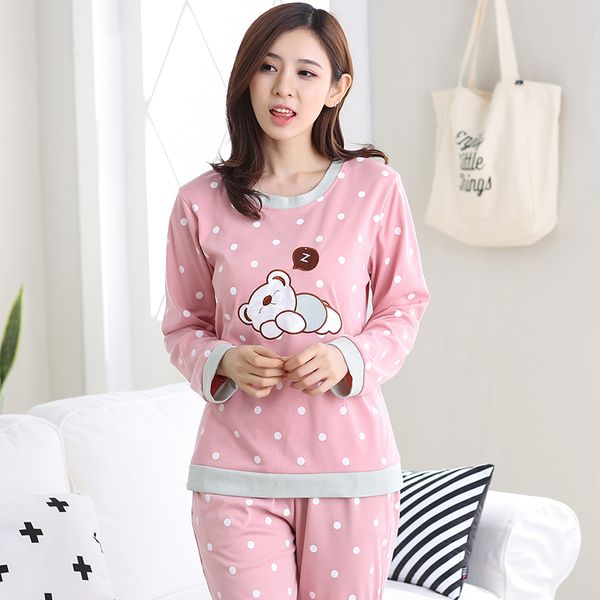 

cute pink pyjamas women sleepwear suit 2019 new soft knitted cotton long seleeve home wear nightwear pajamas sets for women, Blue;gray