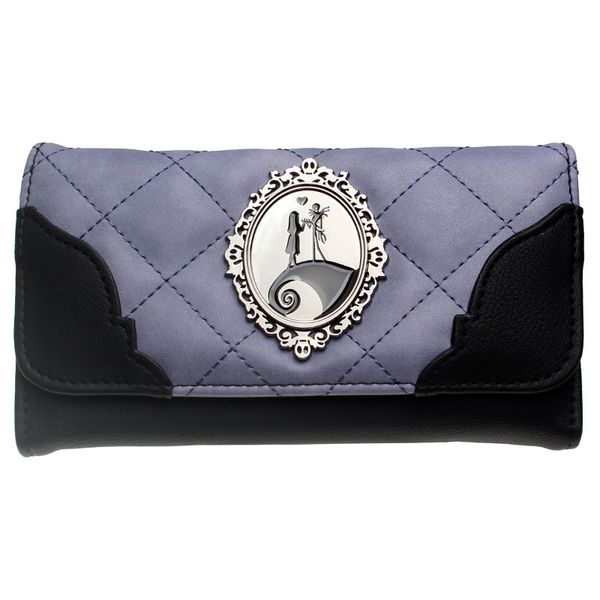 

jack and sally metal badge wallet black/purple grid embroidered women purse the nightmare before christmas dft-6019, Red;black