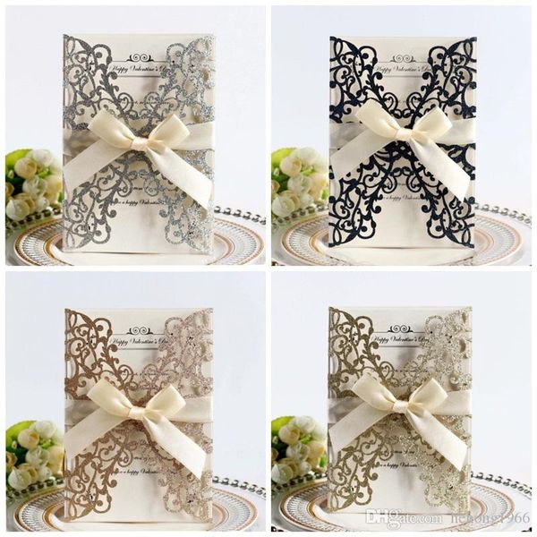 

thanksgiving glitter greetings card with bowknots laser hollow out romantic wedding invitations paper invitation letter 10 color 2 65dd e1