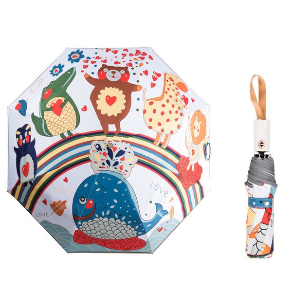 

cartoon automatic umbrella animal printed parasol sun umbrella black coating uv protection folding light ym019