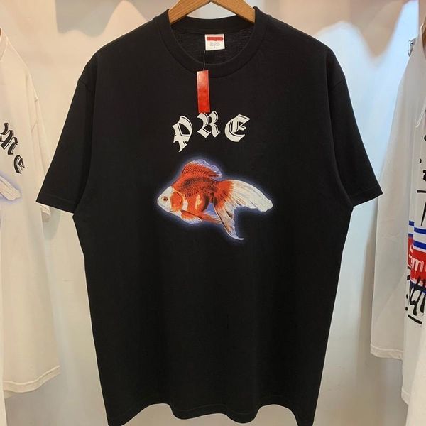 

19ss box logo goldfish печать tee мужчины женщины пара летней моды случайные футболки письмо дышащие хип-хоп tee hfhltx007, White;black