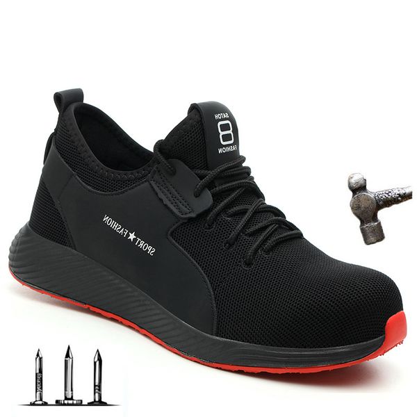 

steel toecap men women work & safety boots fashion lightweight sneakers casual male shoes, Black