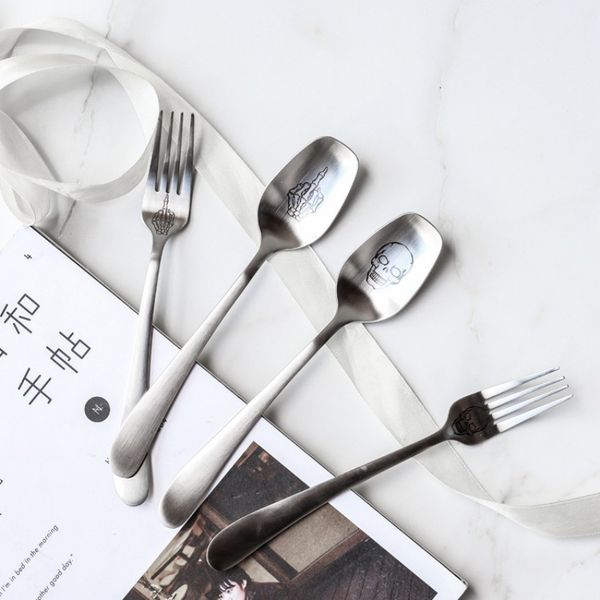 

skeleton skull printed spoon forks stainless steel coffee spoon western tableware #