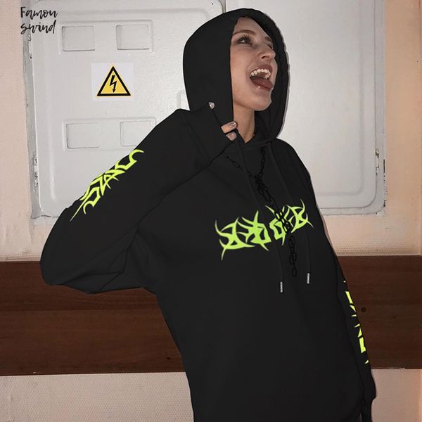 

женщины сыпучего streetwear черный вязаный с капюшоном сверкающих печати толстовки толстовки мода moletom длинного hoodie женщина топы, Black