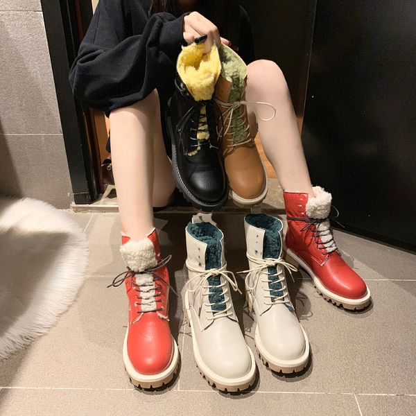 

brand women's shoes lady boots winter footwear lace up booties woman 2019 low heel boots-women round toe fashion ladies 2020, Black