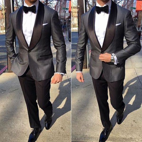 2019 Abiti da sposa da uomo su misura Smoking da sposo slim fit Scialle nero Risvolto Blazer da uomo bello migliore Giacca 2 pezzi