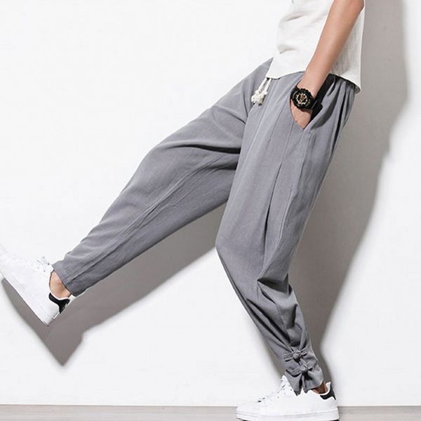 

110 kg soft solid gray joggers men sweatpants chinese style mens trousers large size thick harem pants for big man flare pants, Black