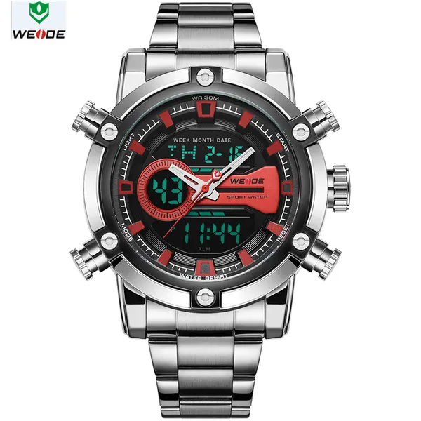 Weide relógio masculino relógio de luxo europeu esportes negócios movimento quartzo analógico lcd digital data alarme relógios de pulso masculino watch277s