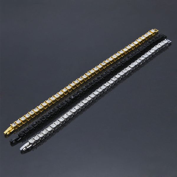 

hip hop bling iced out cubic zirconia bracelet tennis chain bracelets women men cz link chain jewelry gold silver black, Golden;silver