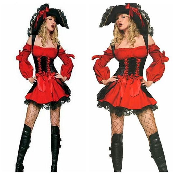 

1set/lot pirate costumes performance halloween costume dress woman polyester pirate costume, Silver