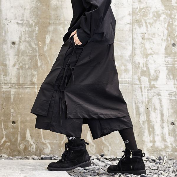 

men japan style kimono pant male fashion casual harem trouser stage wear wide leg skirt pant punk hip hop clothes costumes, Black