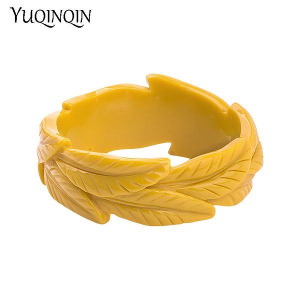 

trendy resin cuff engraved yellow leaf bracelets bangles for women fashion acrylic bracelet female simple charm party jewelry, Black