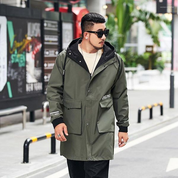 

trench coats solid color hooded plus size homme clothing casual long sleeve apparel mens 6xl autumn, Tan;black