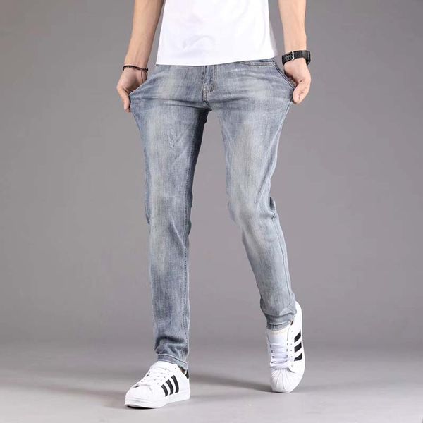 

2020 thin jeans men's straight-leg loose trousers korean version trendy wild men's light high-end spring pants, Blue