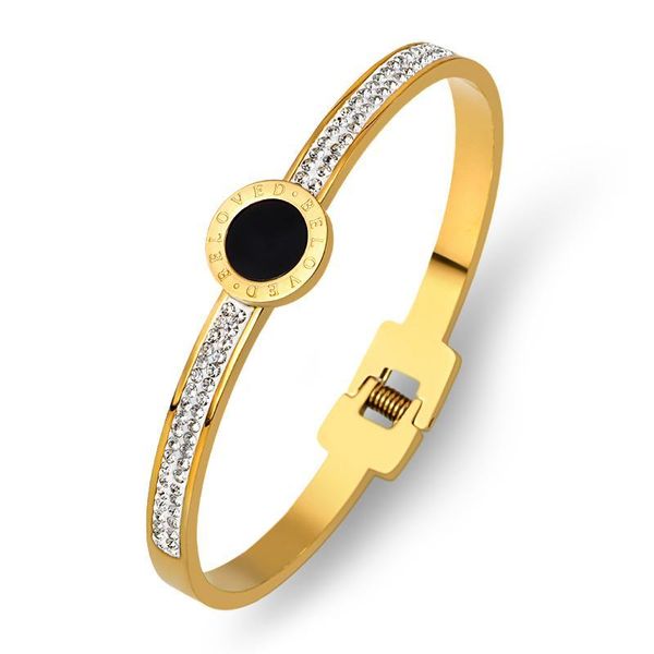 

luxuxy brand full crystals love bangles & bracelets for women gold color charm cuff bangles stainless steel jewelry accessories, Black
