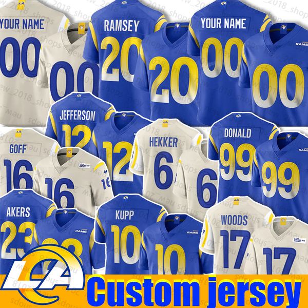 

los angeles 20 jalen ramsey jersey custom ram 10 cooper kupp 23 cam akers robert woods johnny hekker van jefferson aaron donald darrell hend, Blue;black
