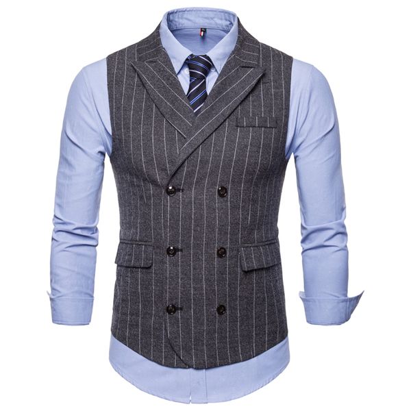 

vest men classic stripe formal blazer vest men gilet double breasted waistcoat slim fit suits 4xl plus size 2019, Black;white