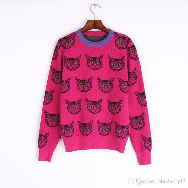 

brand cats patten knitwears womens designer clothing luxury crew neck slim fit pullovers high street designer women clothes, White;black