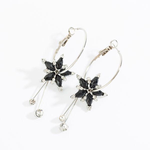 

maxi simple and versatile temperament black beads tassel earrings pentagram earrings temperament long tassel earrings exaggerated earring, Silver