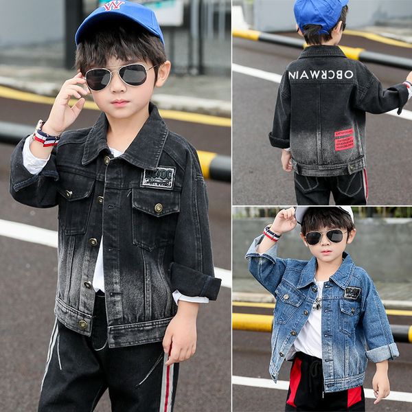 

children's clothing autumn new fashion boy denim jacket windbreaker casual coat outwear, Blue;gray