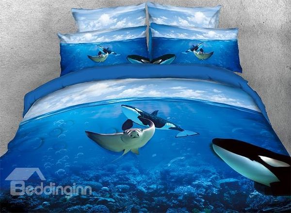 

manta ray and orcas in ocean 3d 4-piece bedding sets/duvet covers