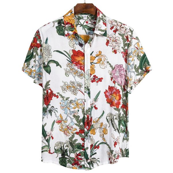 

2019 summer new men shirts men fashion printed short-sleeve shirts en hawaiian casual wild classic one button, White;black